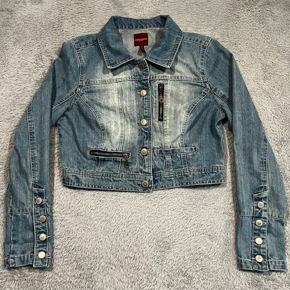 Highway Jeans‎ Denim Jacket Women's L Button Up Zip Pockets Trucker - Picture 1 of 11